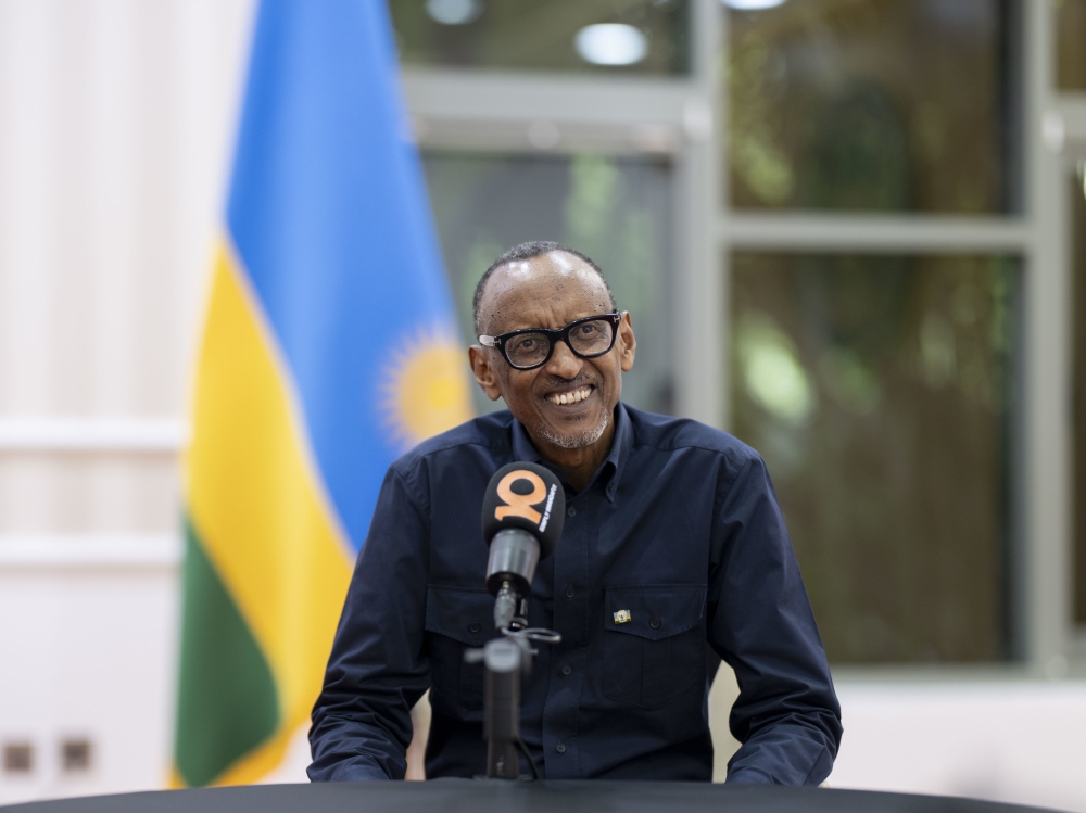 President Paul Kagame during an interview with Radio10 and Royal FM aired on Monday, April 1. Kagame  has urged Rwandans to be proud and happy for the achievements registered in the last 30 years. Photo by Village Urugwiro