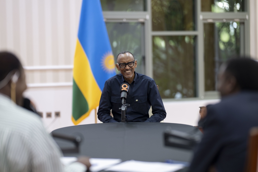 President Paul Kagame during an interview with Radio10 and Royal FM aired on Monday, April 1. Photo by Village Urugwiro 