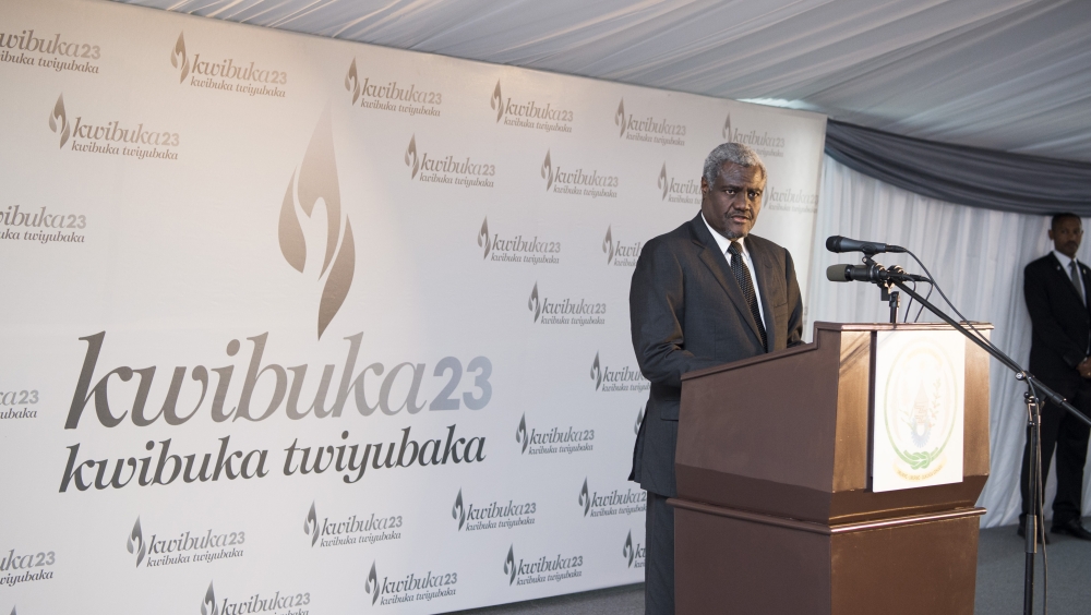 The Chairperson of the Africa Union Commission (AUC), Amb Moussa Faki Mahamat speaks at the 23rd Commemoration of the Genocide Against the Tutsi  in Kigali, April 7, 2017. Photo by Village Urugwiro