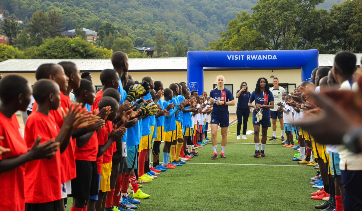 PSG Women&#039;s team players during their tour with PSG Academy Rwanda during which rounds of clinics are being held for young players from the academy and some coaches. Courtesy