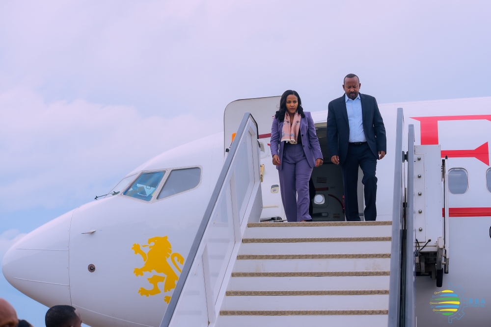 Ethiopia’s Prime Minister Abiy Ahmed on his arrival at Kigali International Airport in Kigali on Saturday, April 6. Photo by RBA