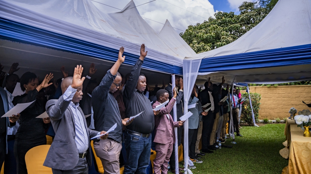 Some engineers   take oath to become members of  the Institution of Engineers Rwanda during a swearing-in ceremony  on Friday, April 5. Photos by Emmanuel Dushimimana