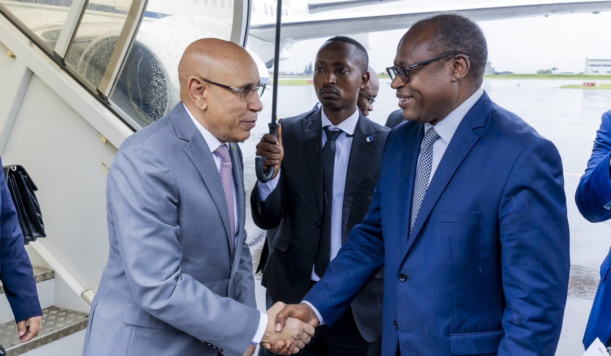 Mauritanian President Mohamed Ould Ghazouani  was received by Minister of Finance Dr Uzziel Ndagijimana on his arrival at Kigali International Airport in Kigali on Saturday, April 6. Courtesy