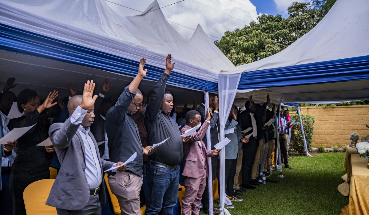 Some engineers   take oath to become members of  the Institution of Engineers Rwanda during a swearing-in ceremony  on Friday, April 5. Photos by Emmanuel Dushimimana