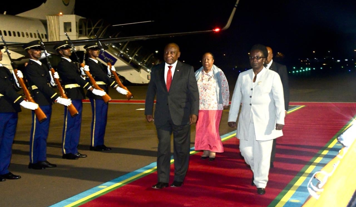 South Africa President Cyril Ramaphosa arrives at Kigali International Airport on Saturday, Apri 6, to participate in the 30th commemoration of the 1994 Genocide against the Tutsi starting on Sunday, April 7. Courtesy
