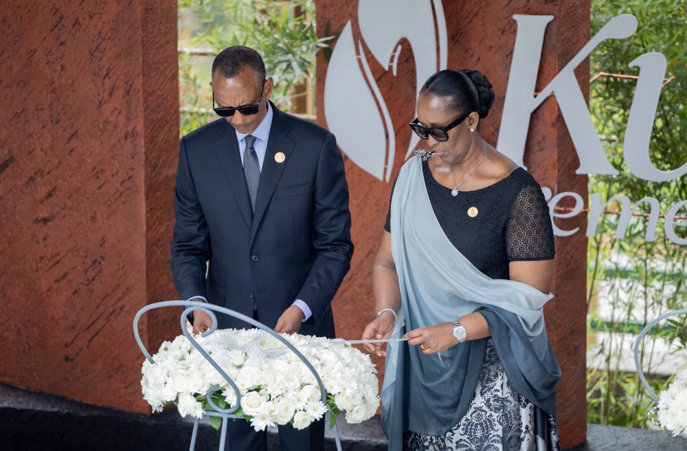 President Paul Kagame and First Lady Jeannette Kagame lay a wreath at the Kigali Genocide Memorial as the country started the 30th Commemoration of the 1994 Genocide against the Tutsi on April 7. VILLAGE URUGWIRO