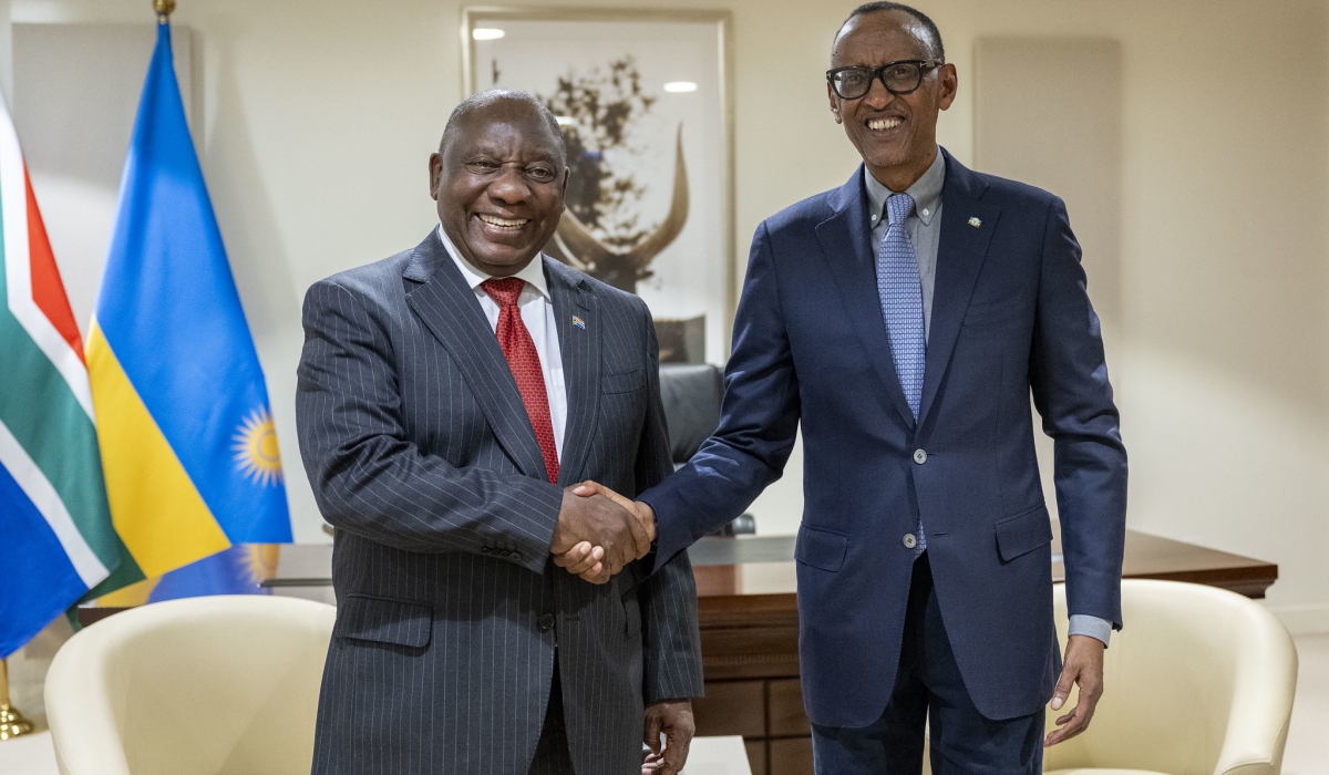 President Paul Kagame meets with President Cyril Ramaphosa of South Africa in Kigali on  April 6, 2024. Photo by Village Urugwiro