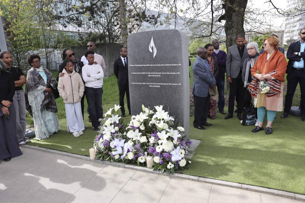 Diplomats and staff from the Embassy of Rwanda to Switzerland and the Permanent Mission to the United Nations Office in Geneva and members of the Rwandan community during the commemoration of the Genocide against the Tutsi in Geneva. Courtesy