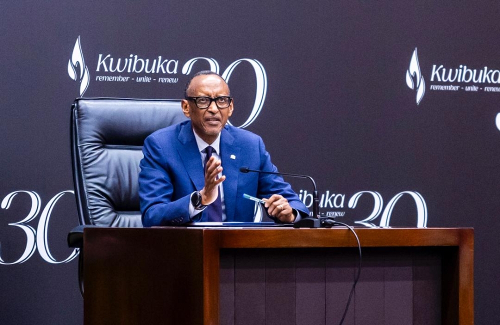 President Kagame addresses the news conference in Kigali on Monday, April 8 Photo by Olivier Mugwiza