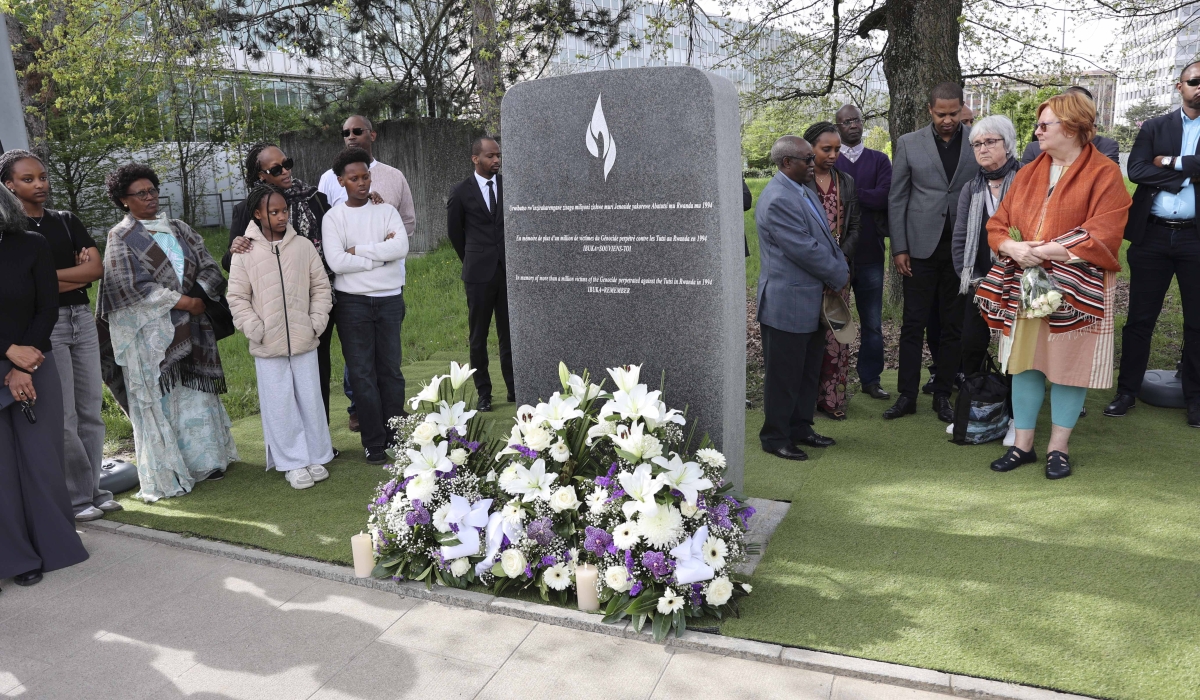 Diplomats and staff from the Embassy of Rwanda to Switzerland and the Permanent Mission to the United Nations Office in Geneva and members of the Rwandan community during the commemoration of the Genocide against the Tutsi in Geneva. Courtesy