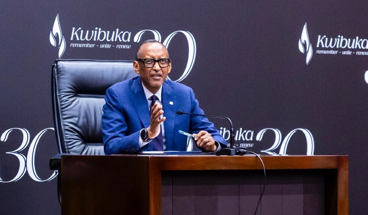 President Kagame addresses the news conference in Kigali on Monday, April 8 Photo by Olivier Mugwiza