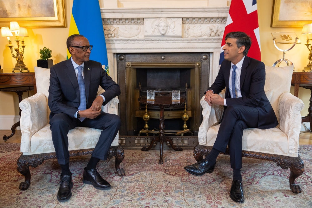 President Paul Kagame meets with UK Prime Minister Rishi Sunak  at Downing Street in London on Tuesday April 9. Photo by Village Urugwiro