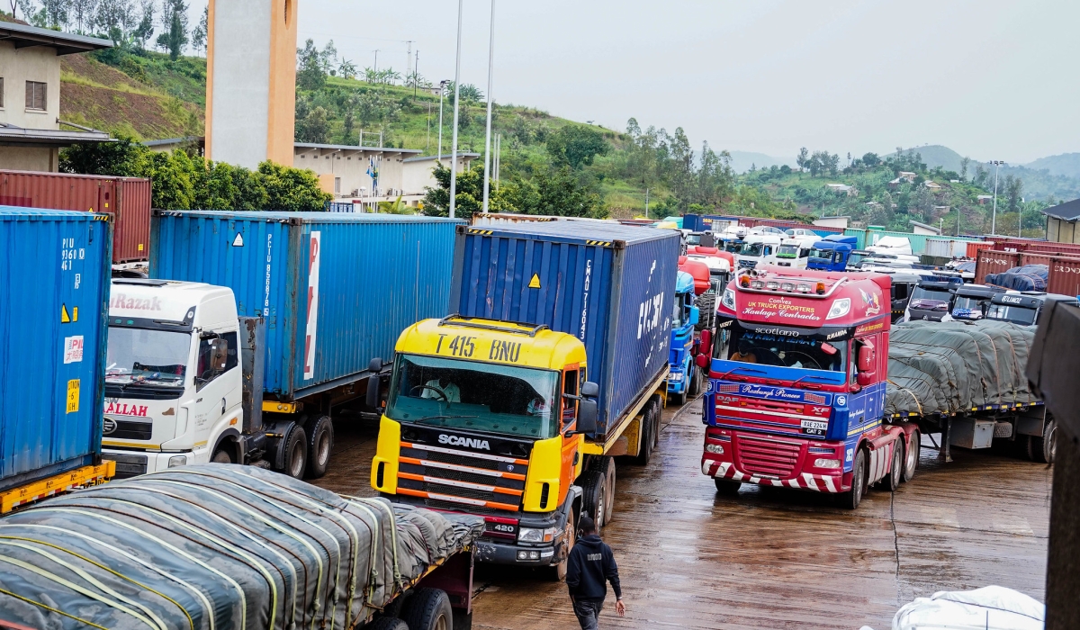 Cross-border trucks from Tanzania at Rusumo one- stop border post. FIle.