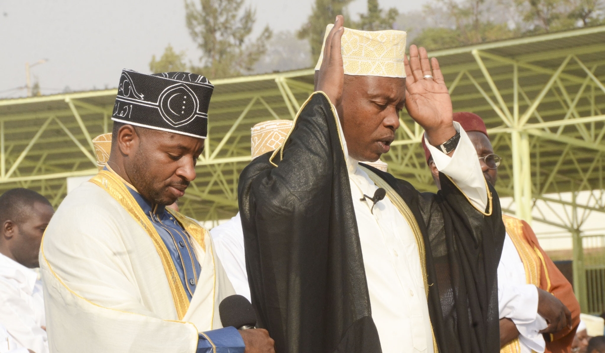 The Mufti of Rwanda, Sheikh Salim Hitimana, leads a prayer at Kigali Stadium during a past celebration of Eid al-Fitr. Sam Ngendahimana