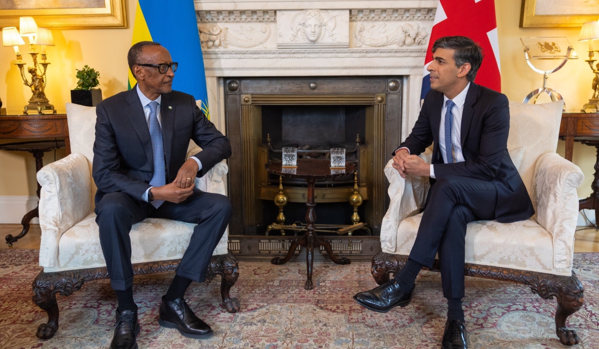 President Paul Kagame meets with UK Prime Minister Rishi Sunak  at Downing Street in London on Tuesday April 9. Photo by Village Urugwiro