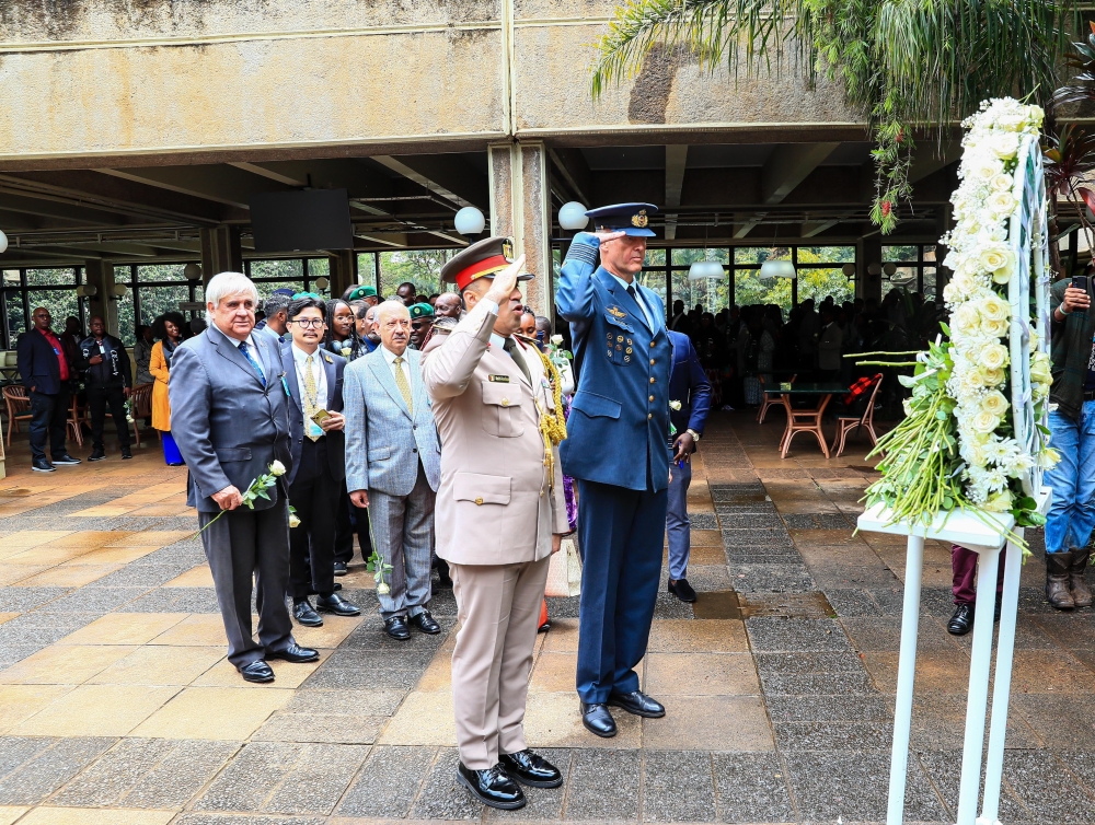 Defence attachés and members of the diplomatic corps in Nairobi lay wreaths in honour of victims of the 1994 Genocide against the Tutsi. Courtesy photos