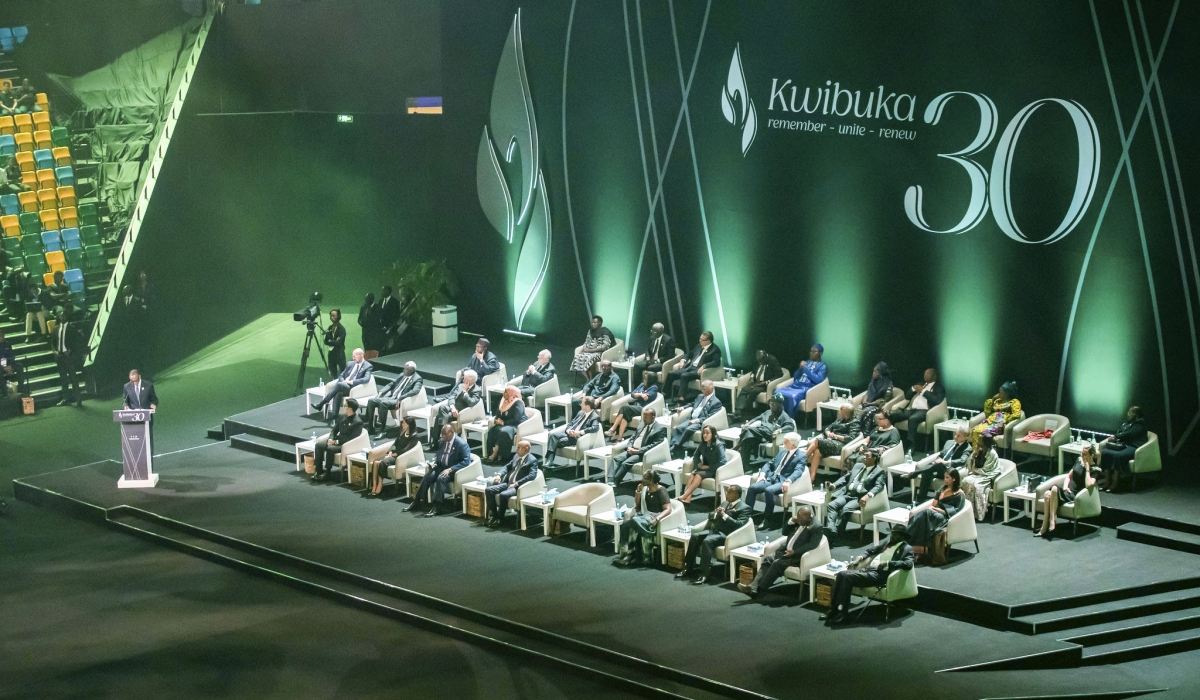 President Paul Kagame addresses mourners during the 30th commemoration of the Genocide against the Tutsi on Sunday, April 7. Photo by Dan Gatsinzi