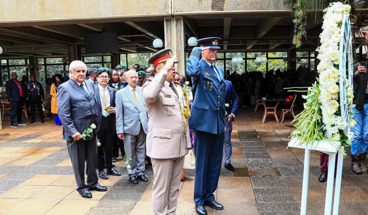 Defence attachés and members of the diplomatic corps in Nairobi lay wreaths in honour of victims of the 1994 Genocide against the Tutsi. Courtesy photos