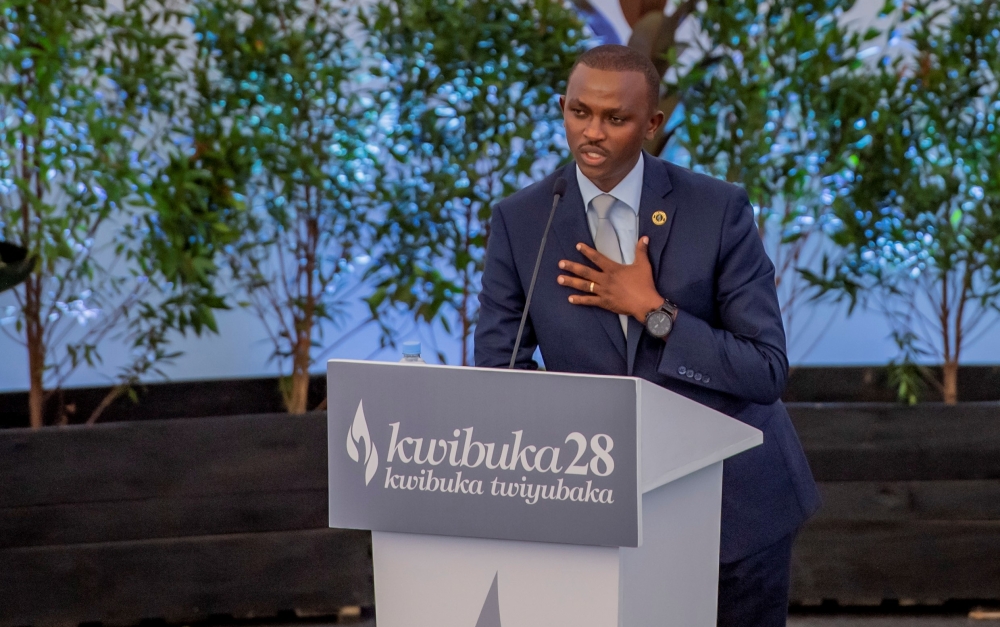 Jean-Nepo Sibomana, a Genocide survivor, gives his testimony during the commemoration event at Kigali Genocide Memorial on April 7, 2022. Photo: Courtesy