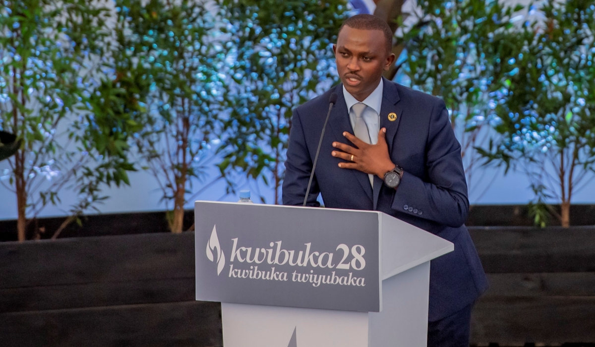 Jean-Nepo Sibomana, a Genocide survivor, gives his testimony during the commemoration event at Kigali Genocide Memorial on April 7, 2022. Photo: Courtesy