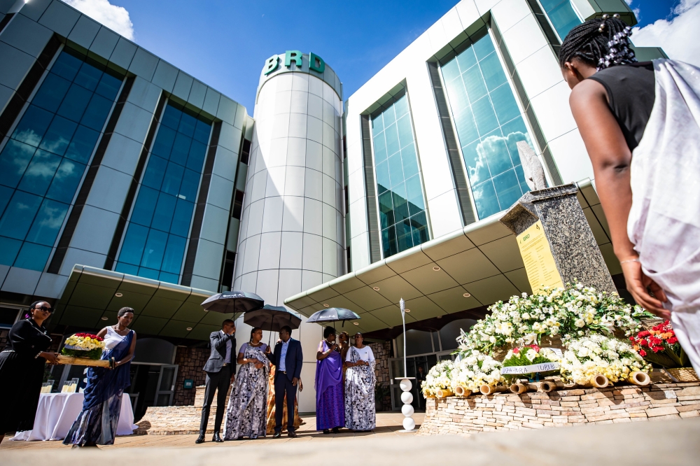 The Development Bank of Rwanda (BRD) management and staff during the commemoration event at its headquarters  on Friday, April 12. Photos by Dan Gatsinzi