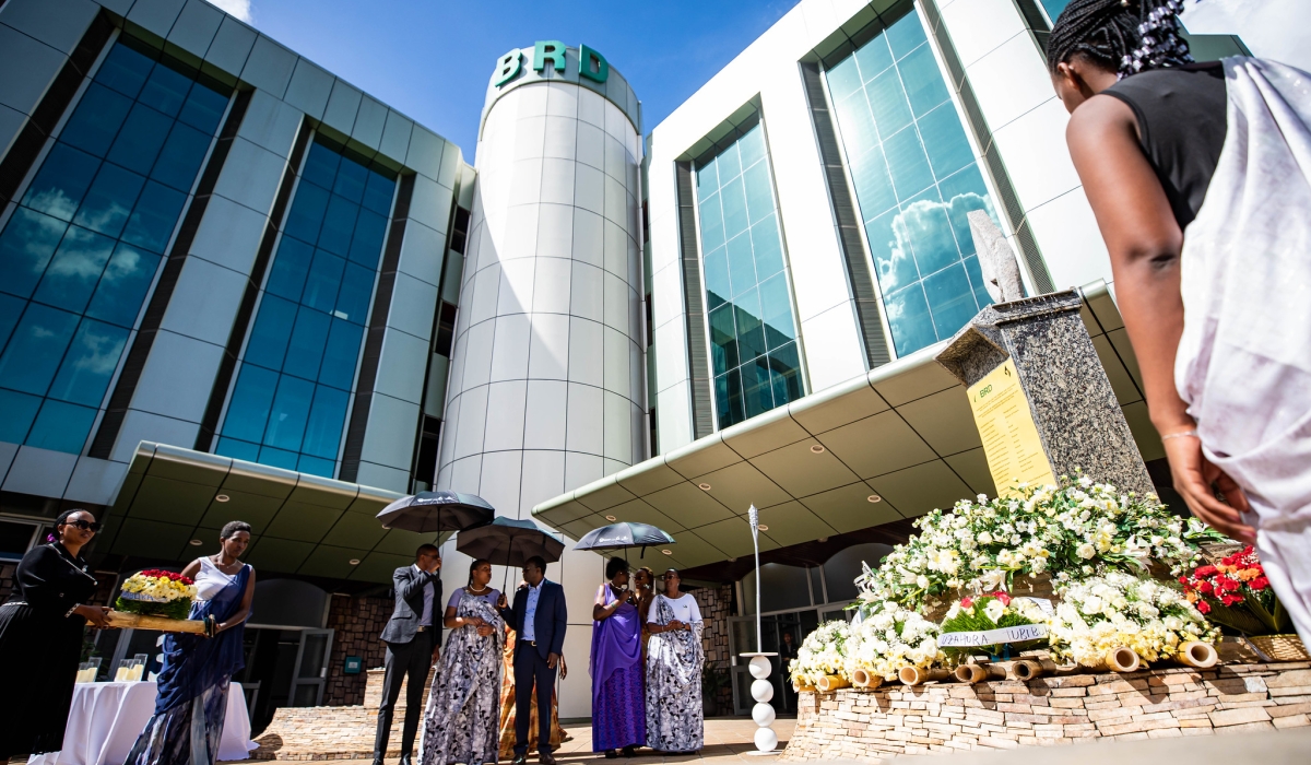 The Development Bank of Rwanda (BRD) management and staff during the commemoration event at its headquarters  on Friday, April 12. Photos by Dan Gatsinzi