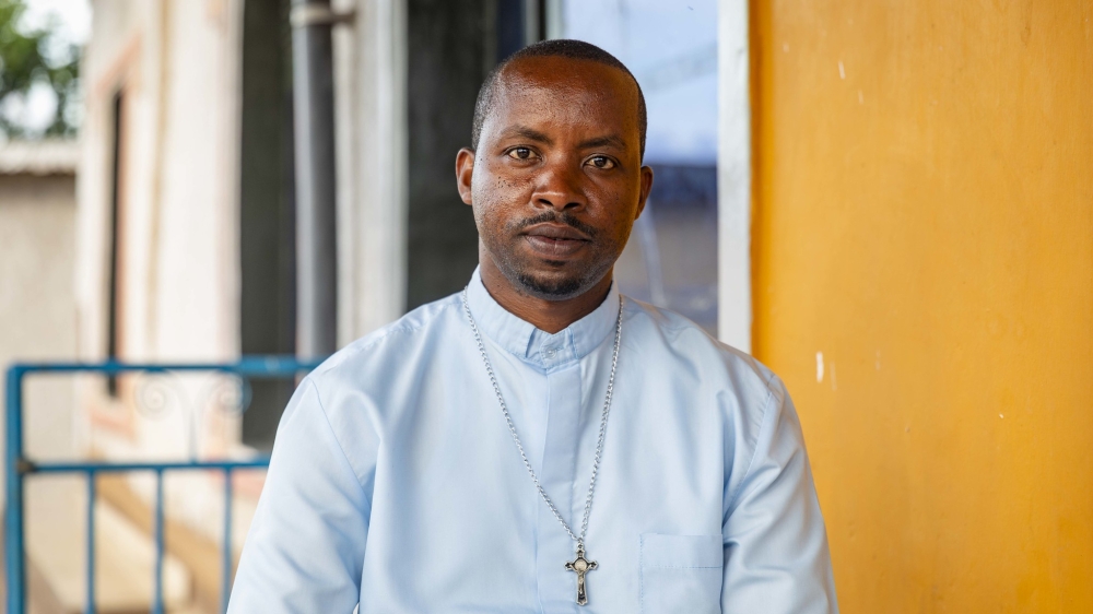 George Jean Claude Murekeyimana,  41-year-old  Orthodox priest, during the the interview. Photo by Christianne Murengerantwari