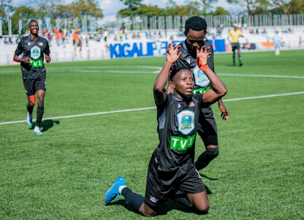 Gasogi United midfielder Akbar Muderi celebrates with his teammates at Kigali Pele stadium  after beating Police FC 1-0. Courtesy