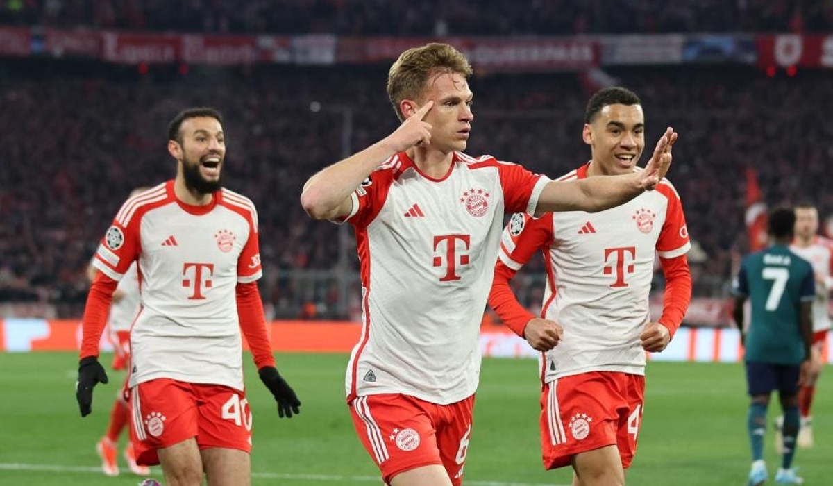 Bayern Munich players celebrate after winning the second leg match on Wednesday, April 17. Internet
