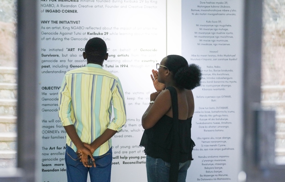Art enthusiasts admire the art installation ‘Inzira Y&#039;Inzitane’ depicting the story of Rwanda, set to be showcased again during Silent Kwibuka this Saturday. Photo by Dan Gatsinzi.