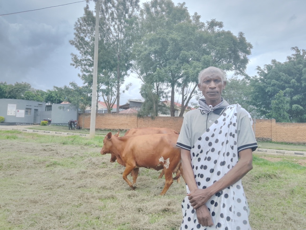 Mark Nzungize, recieved a cow on Friday, April 19, in Nyagatare, he believes the livestock will increase his income. 30 years ago, all his cows were slaughtered and eaten by Interahamwe militias in Gisagara