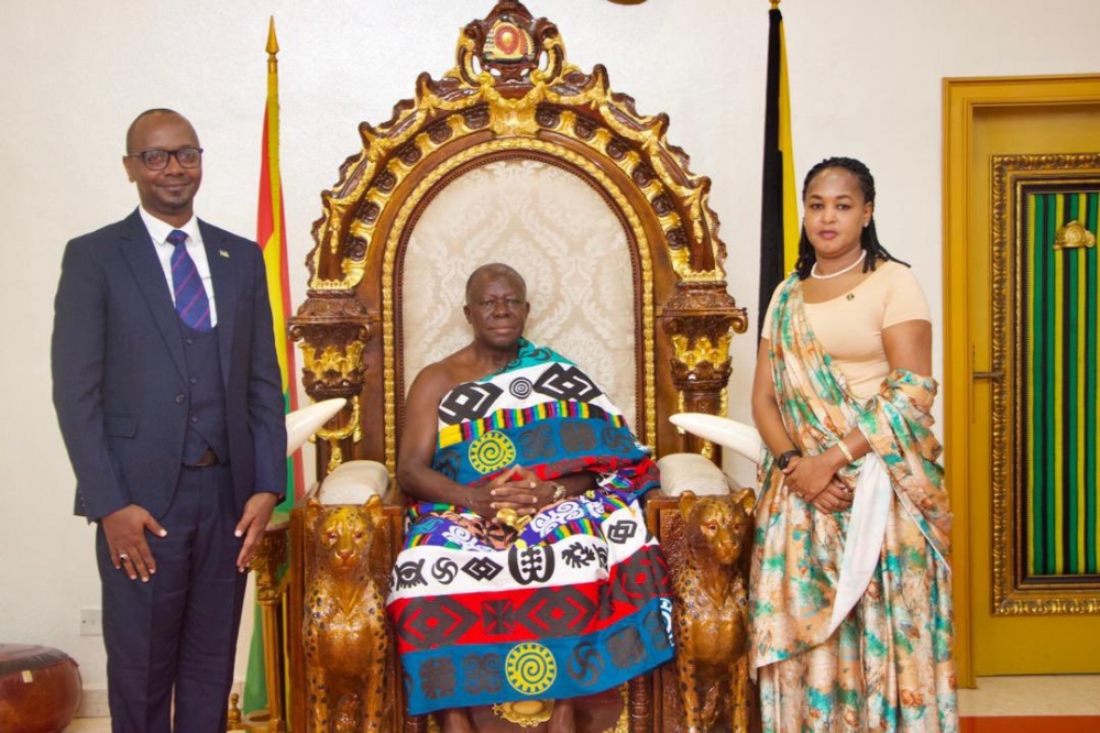 Rosemary Mbabazi, Rwanda’s High Commissioner to Ghana during a courtesy visit at King Otumfuo Osei Tutu II of the Asante Kingdom at the Manhyia Palace in Kumasi  on Friday, April 19