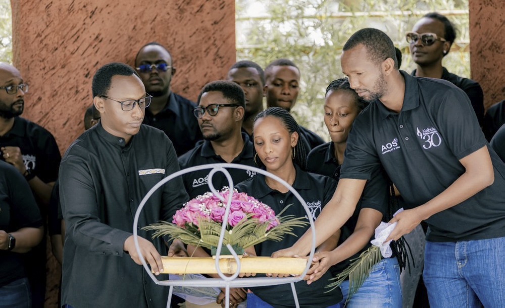 AOS management and staff lay wreaths to pay tribute to victims of the Genocide against the Tutsi at  Kigali Genocide Memorial on Friday, April 19, 2024. Courtesy