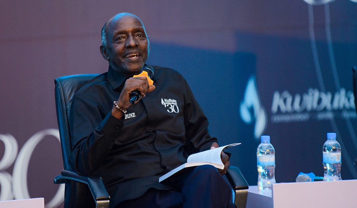 Senator Emmanuel Havugimana speaks on his recently launched book, titled ‘Tubibuke’ at Kigali Genocide Memorial. Courtesy