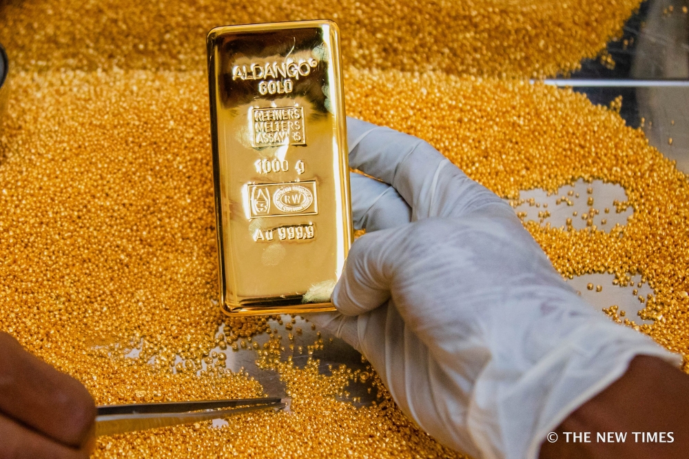 A collection of processed gold mines at Gold Refinery firm at Kigali Special Economic Zone in Rwanda. File