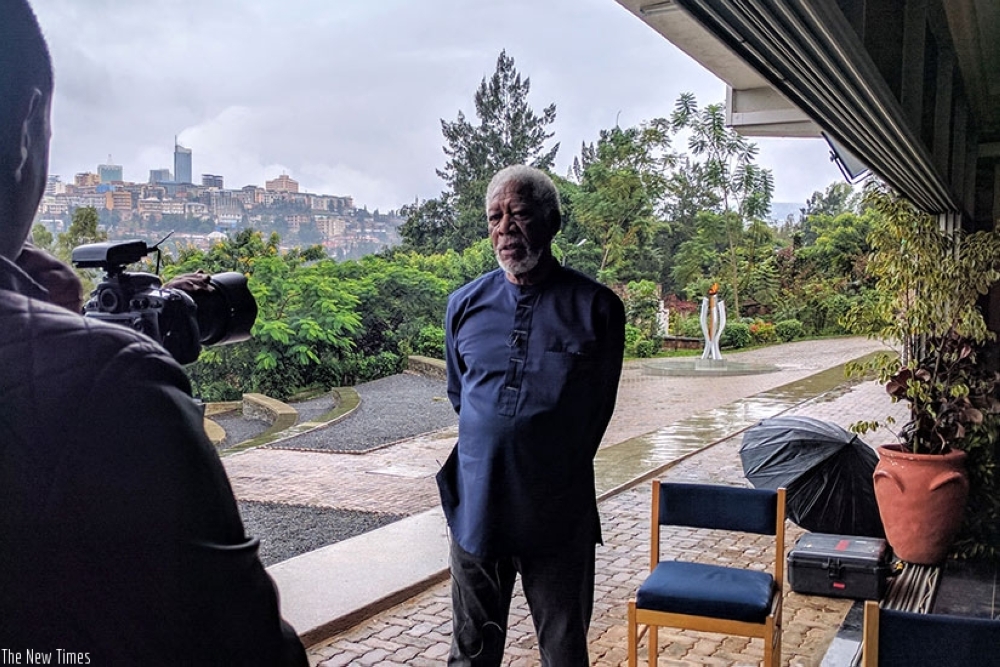American actor Morgan Freeman during the filming of his documentary &#039;The Story Of Us&#039;. Courtesy photo