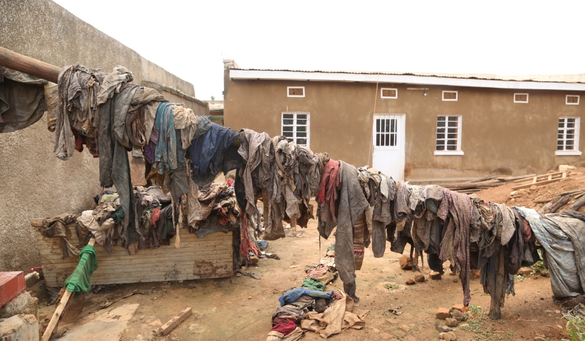 Some remains of different equipment that were properties of victims of Genocide against the Tutsi, who were exhumed from mass graves. Photo by Sam Ngendahimana