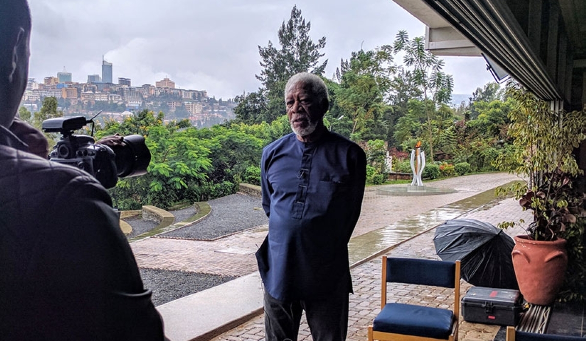 American actor Morgan Freeman during the filming of his documentary &#039;The Story Of Us&#039;. Courtesy photo