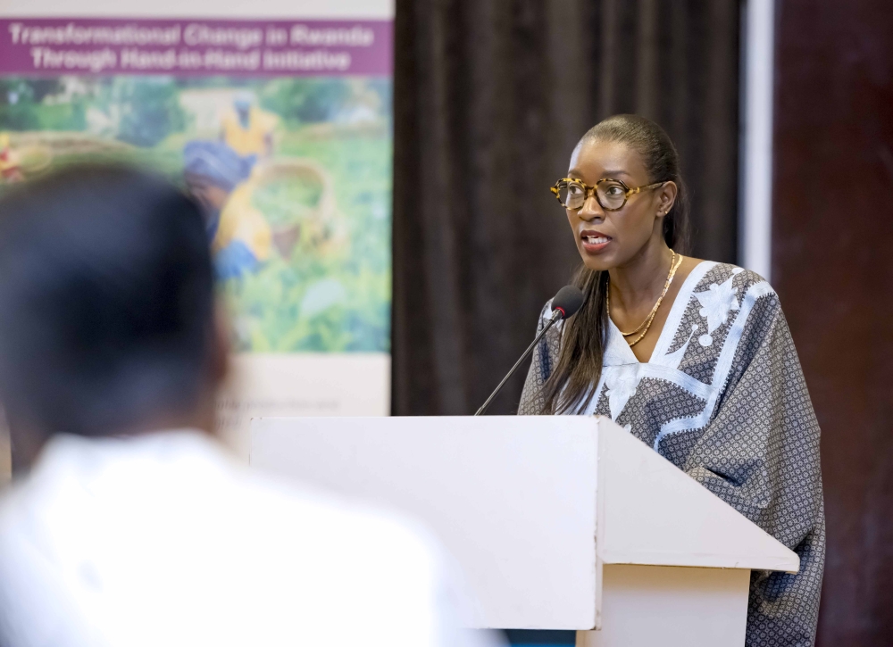 FAO Representative to Rwanda Coumba Dieng Sow delivers remarks during the National Investment Forum of the Hand-in-Hand Initiative in Kigali, on April 23.