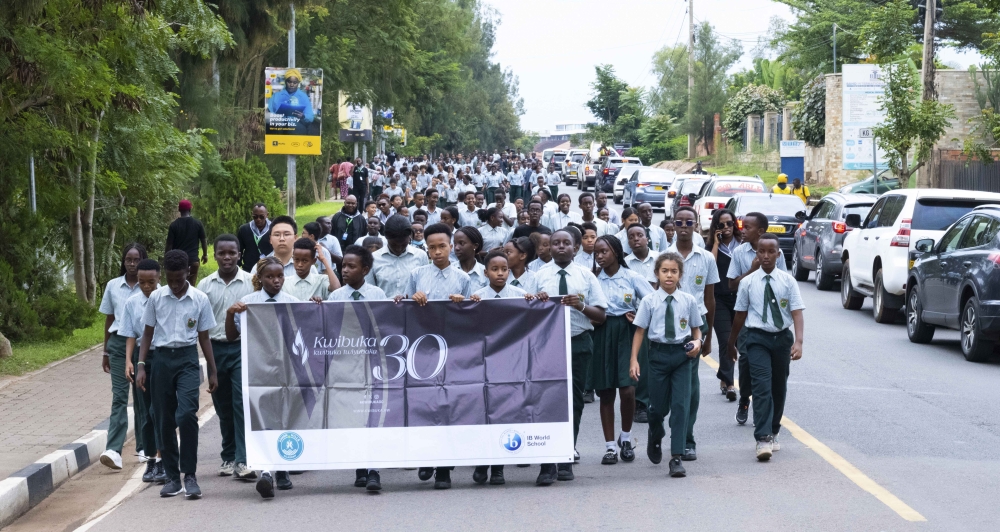 Green Hills Academy (GHA) students, along with staff, parents,  during a Walk to Remember  the 1994 Genocide against the Tutsi On Friday, April 26. Courtesy