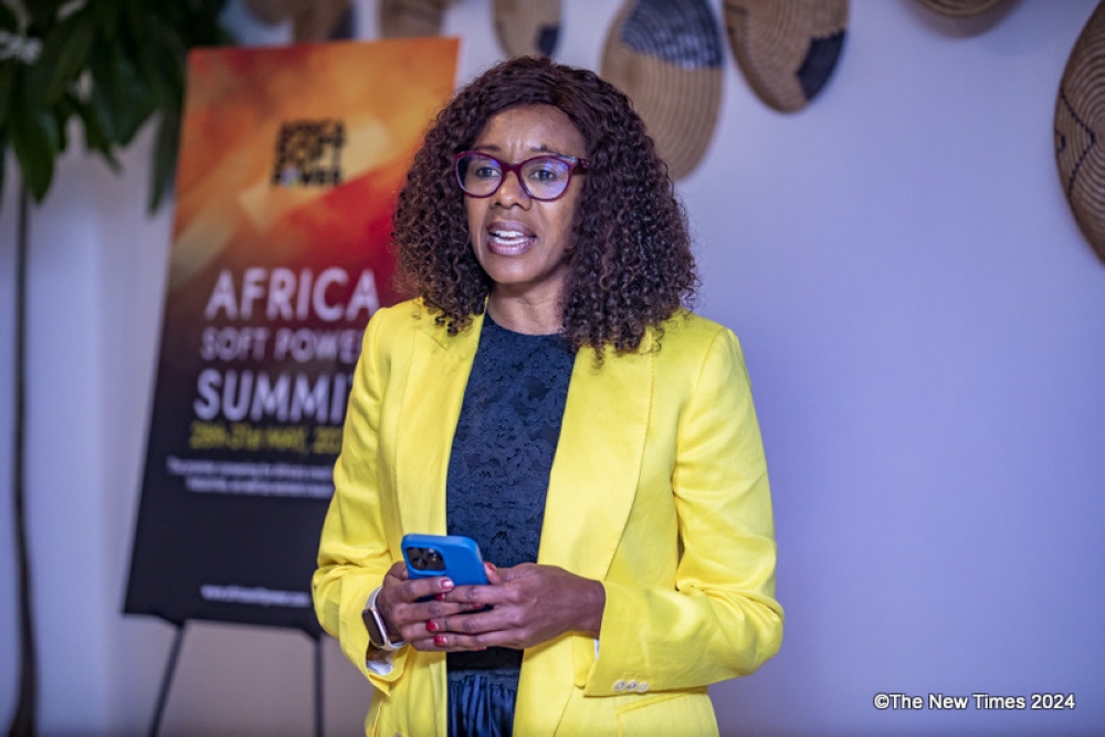 Carol Abade, a member of the board chair at the African Soft Power Summit speaks about the upcoming  Africa Soft Power Summit  in Kigali. 31. Photo by Emmanuel Dushimimana
