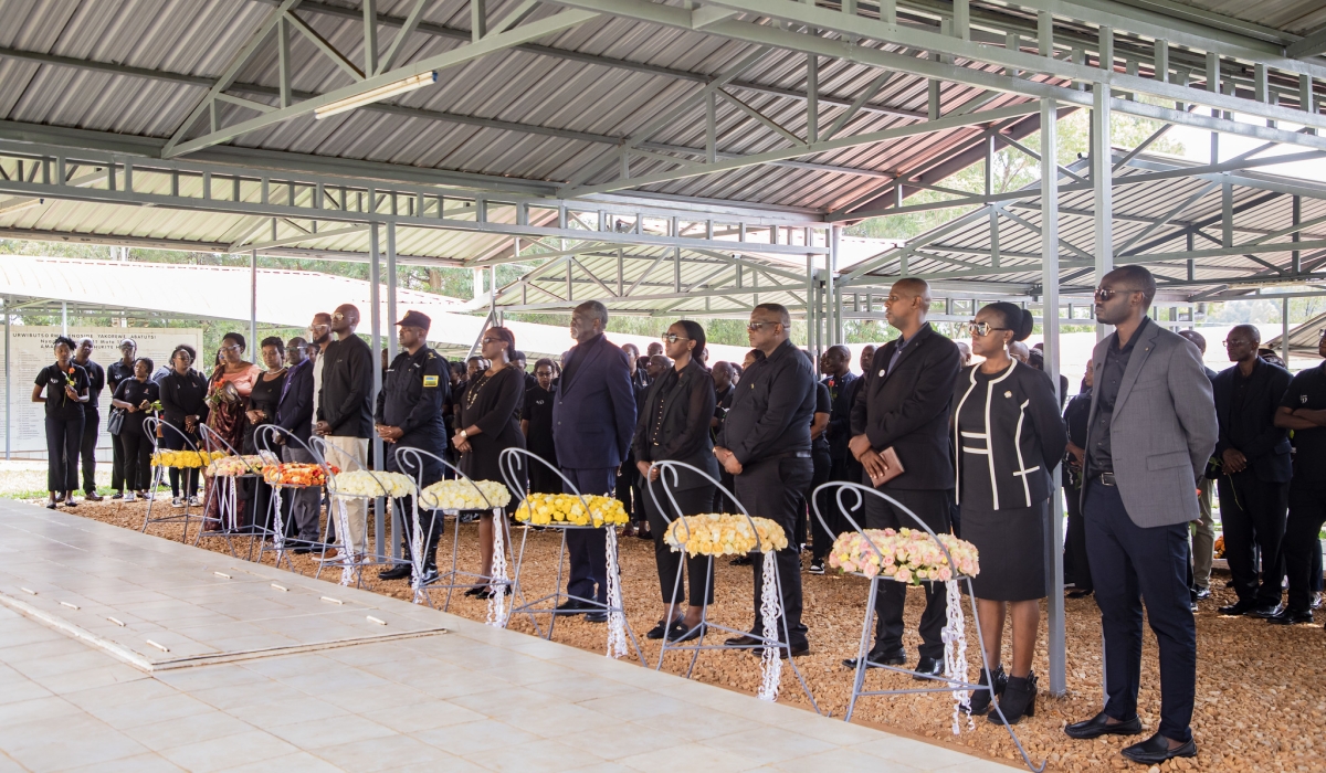 SONARWA staff and Management, observe a moment of silence to pay tribute to victims of the Genocide at Nyanza Genocide Memorial on April 26. Emmanuel Dushimimana
