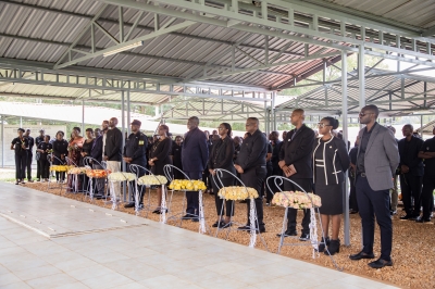 SONARWA staff and Management, observe a moment of silence to pay tribute to victims of the Genocide at Nyanza Genocide Memorial on April 26. Emmanuel Dushimimana