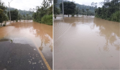 A view of a flooded  Ngororero-Muhanga road near Nyabarongo river, after heavy rains that  disrupted travel  on April 1. Nyabarongo is listed among the rivers that could cause floods. Courtesy