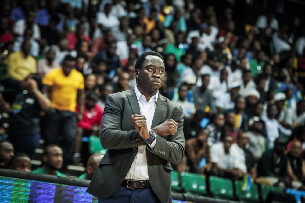 Rwanda’s national basketball team head coach Cheikh Sarr during a game at BK Arena
