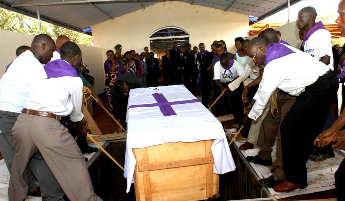Mourners during a decent burial of victims at the 12th commemoration of the Genocide against the Tutsi at Nyundo Genocide memorial site. On May 1, 1994 at Nyundo Catholic Church in Rubavu district, more Tutsi were slaughtered.