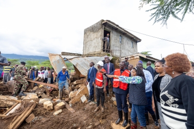 Kenya President William Ruto visits some places that were affected by floods at Ngeya Girls Secondary School in Mai Mahiu, Nakuru County on Tuesday, April 30. Courtesy