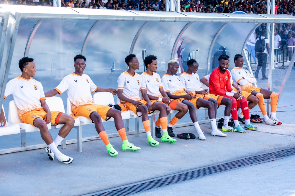 Bugesera FC players on bench look disappointed during the match