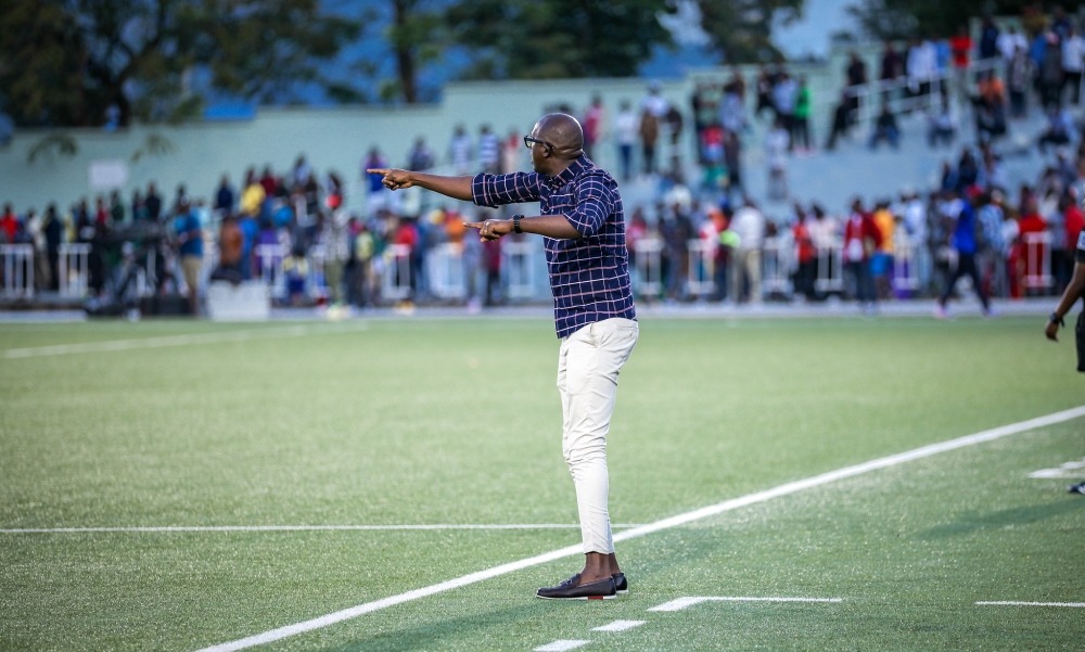 Bugesera FC head coach Francis Haringingo gives instructions to his players during the match