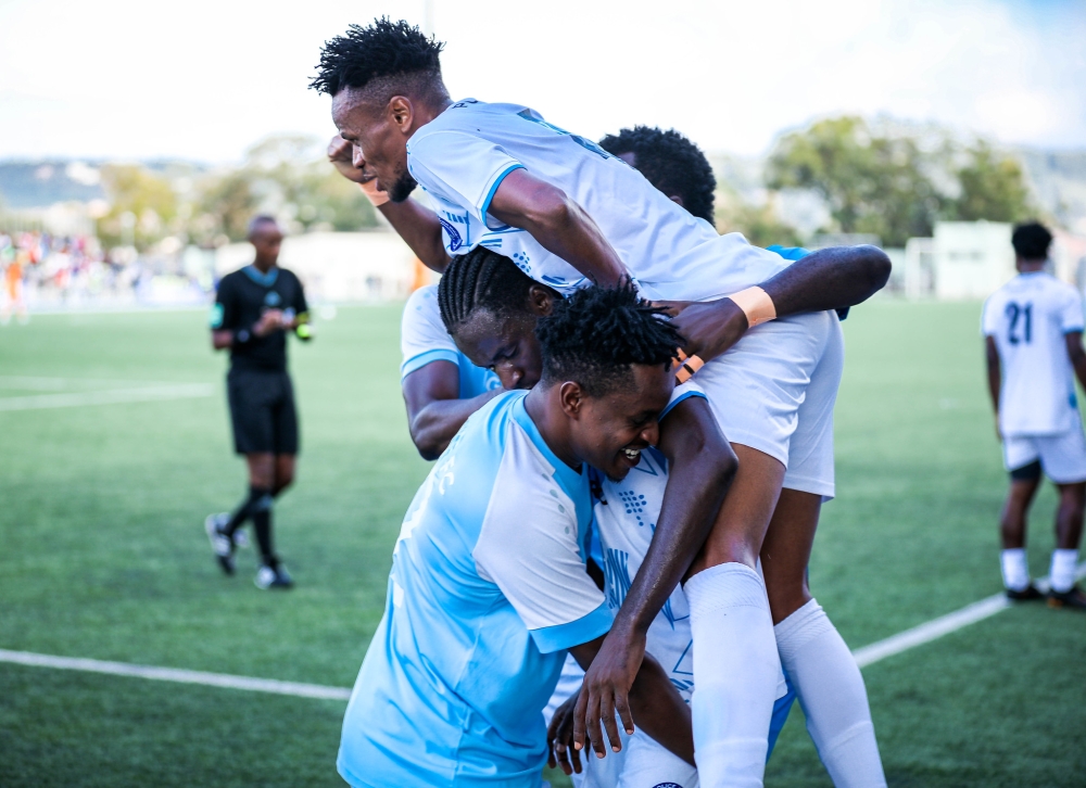 Police FC player celebrate the 2-1 victory over Bugesera FC to win the 2024 Peace Cup title at Kigali Pele stadium on Wednesday, May 1. Courtesy